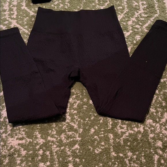 Joy Lab Black Women's High Waist Leggings Long Sleeve Crop Top Cut Out Textured - Picture 6 of 7